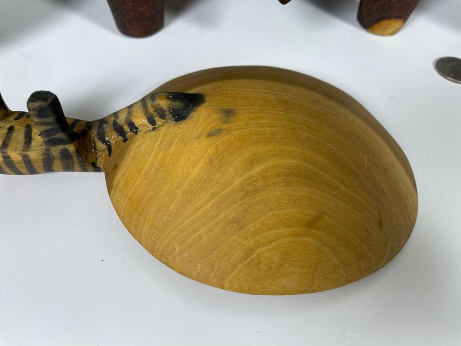 Collection Of Hand Carved Wooden African Bowls, Spoons And Fork Large Bowl Is 15R [Photo 12]