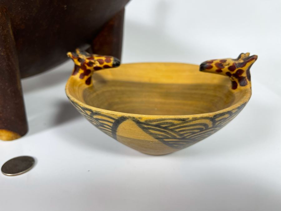 Collection Of Hand Carved Wooden African Bowls, Spoons And Fork Large Bowl Is 15R [Photo 9]