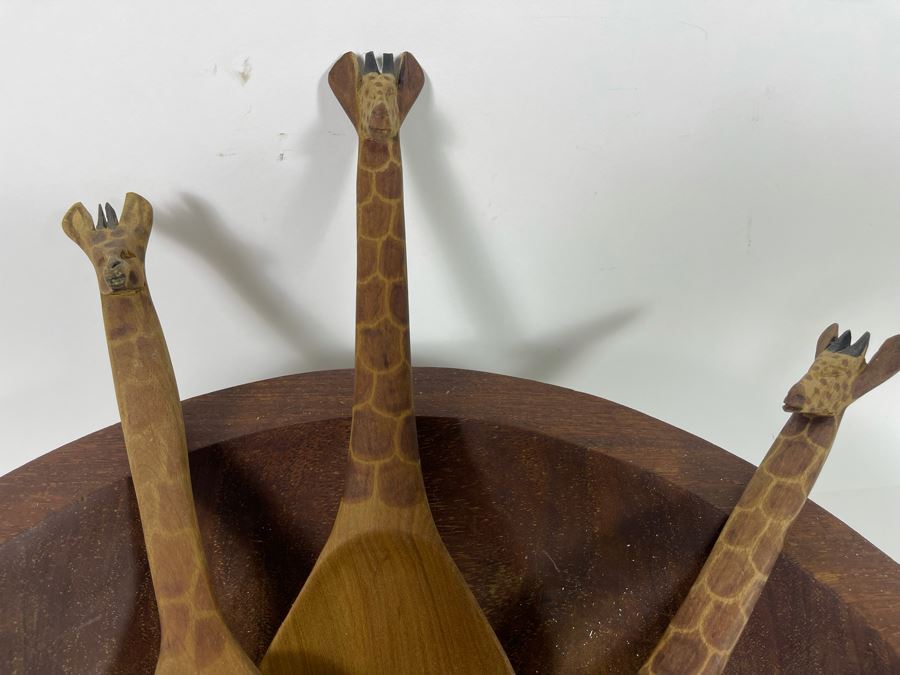 Collection Of Hand Carved Wooden African Bowls, Spoons And Fork Large Bowl Is 15R [Photo 7]