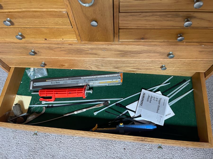 Wooden Machinist Toolbox With Some Tools (Missing Front Cover) 26W X 11D X 19H [Photo 13]
