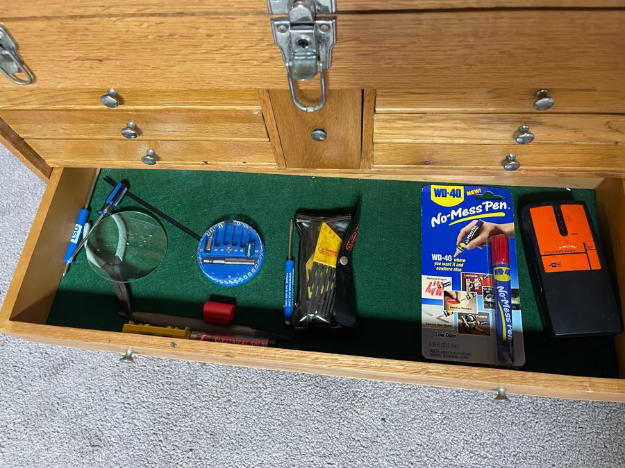 Wooden Machinist Toolbox With Some Tools (Missing Front Cover) 26W X 11D X 19H [Photo 11]