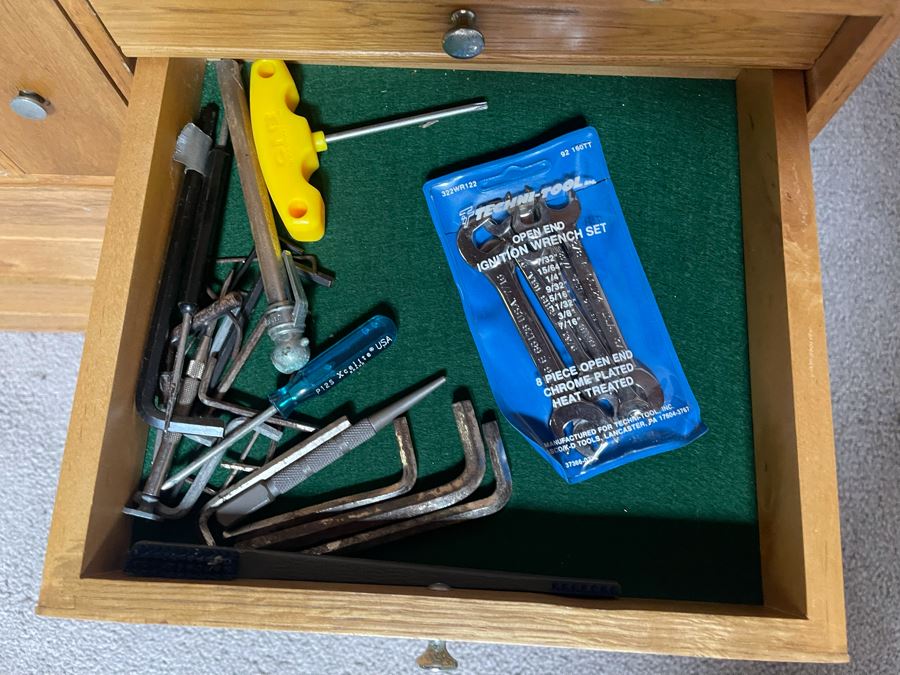 Wooden Machinist Toolbox With Some Tools (Missing Front Cover) 26W X 11D X 19H [Photo 9]