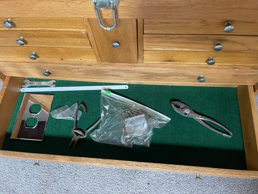 Wooden Machinist Toolbox With Some Tools (Missing Front Cover) 26W X 11D X 19H [Photo 12]