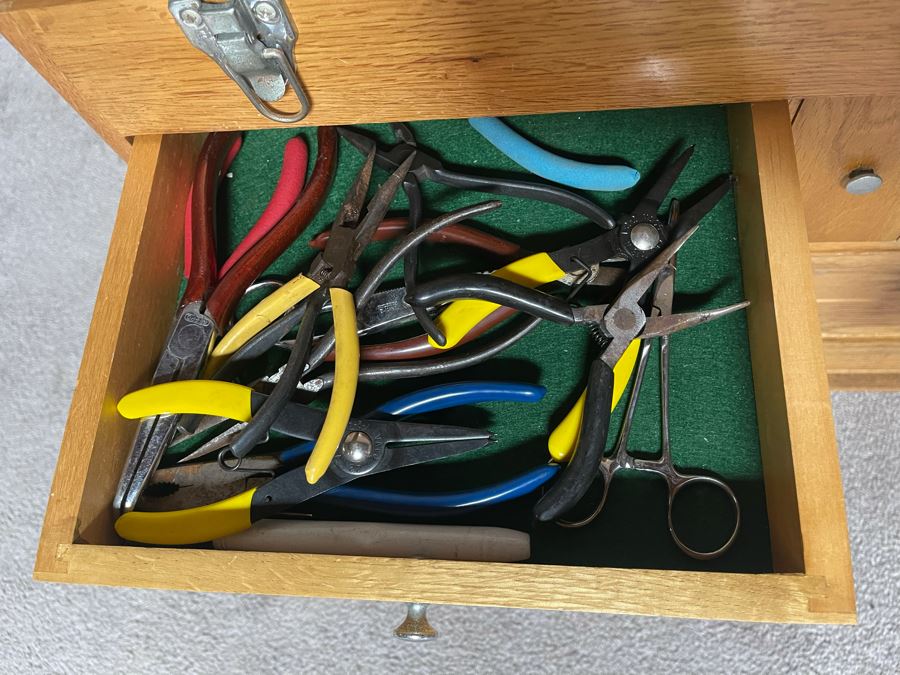 Wooden Machinist Toolbox With Some Tools (Missing Front Cover) 26W X 11D X 19H [Photo 6]