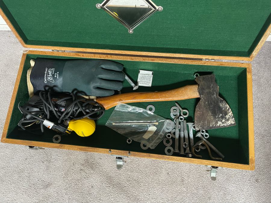 Wooden Machinist Toolbox With Some Tools (Missing Front Cover) 26W X 11D X 19H [Photo 4]