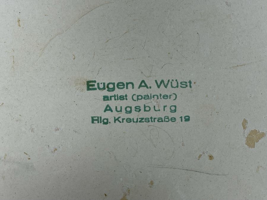 Original 1955 Eugen A Wust Framed Signed Mixed Media European Artwork Augsburg 15 X 11 [Photo 13]