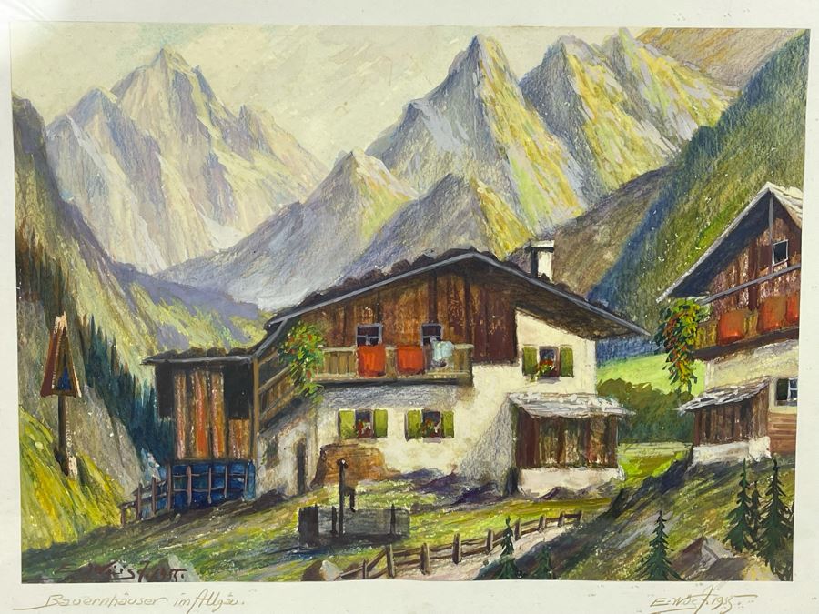 Original 1955 Eugen A Wust Framed Signed Mixed Media European Artwork Augsburg 15 X 11 [Photo 7]