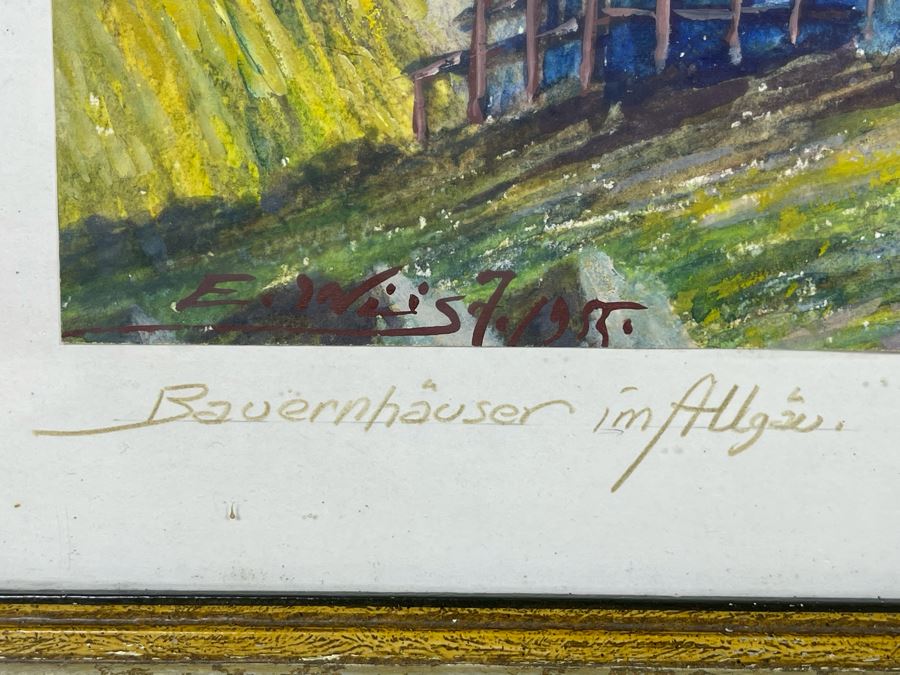 Original 1955 Eugen A Wust Framed Signed Mixed Media European Artwork Augsburg 15 X 11 [Photo 5]