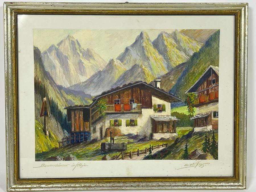 Original 1955 Eugen A Wust Framed Signed Mixed Media European Artwork Augsburg 15 X 11 [Photo 3]