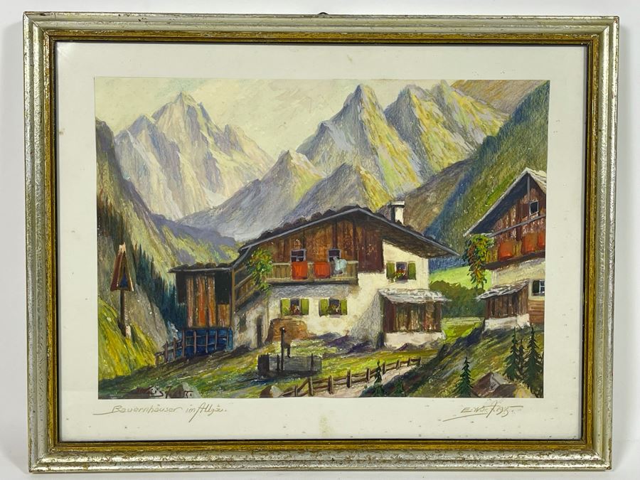 Original 1955 Eugen A Wust Framed Signed Mixed Media European Artwork Augsburg 15 X 11 [Photo 2]