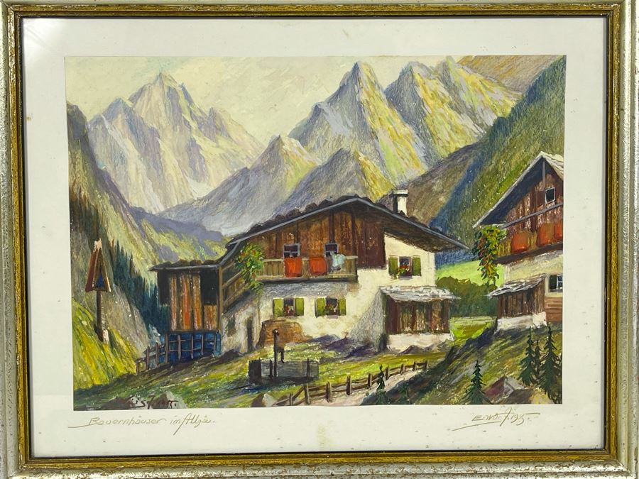 Original 1955 Eugen A Wust Framed Signed Mixed Media European Artwork Augsburg 15 X 11 [Photo 4]