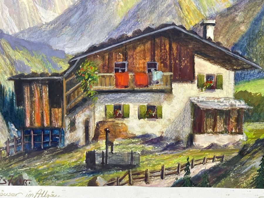 Original 1955 Eugen A Wust Framed Signed Mixed Media European Artwork Augsburg 15 X 11 [Photo 8]