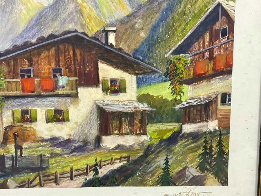 Original 1955 Eugen A Wust Framed Signed Mixed Media European Artwork Augsburg 15 X 11 [Photo 9]