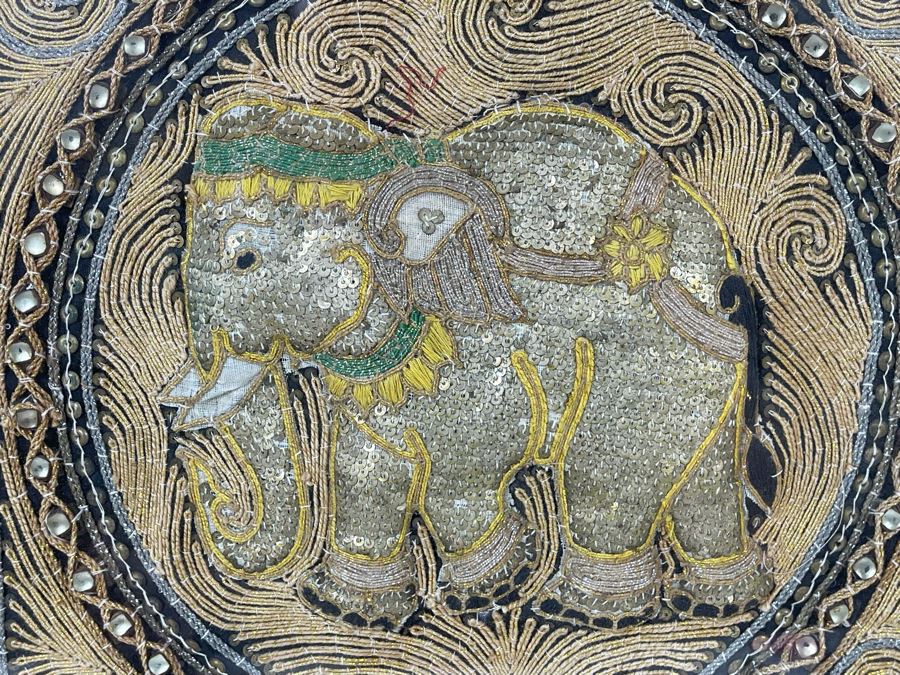 Framed Indian Beaded Embroidered Elephant Tapestry Wall Artwork 23 X 23 [Photo 8]