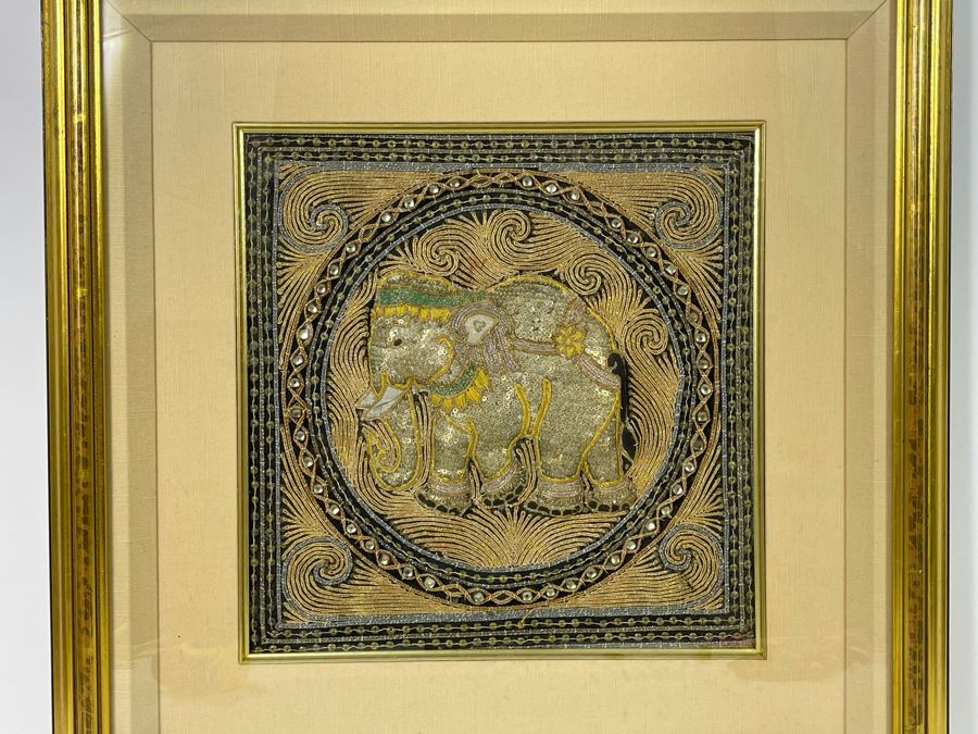 Framed Indian Beaded Embroidered Elephant Tapestry Wall Artwork 23 X 23 [Photo 4]