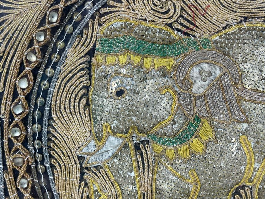 Framed Indian Beaded Embroidered Elephant Tapestry Wall Artwork 23 X 23 [Photo 7]