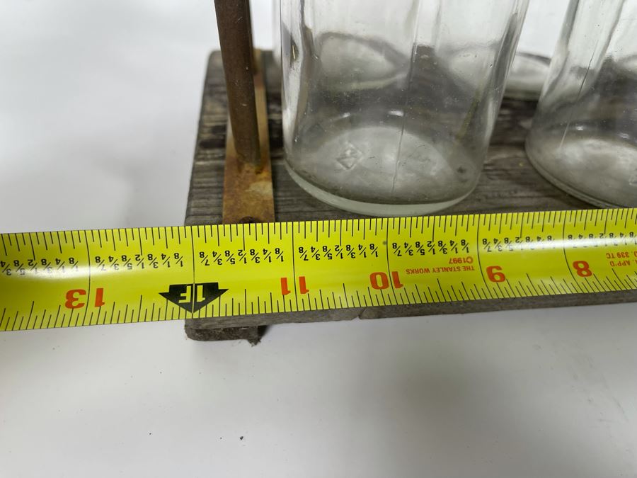 Vintage Rustic Glass Bottles With Metal And Wood Carrier 12W X 7D X 6.5H [Photo 5]