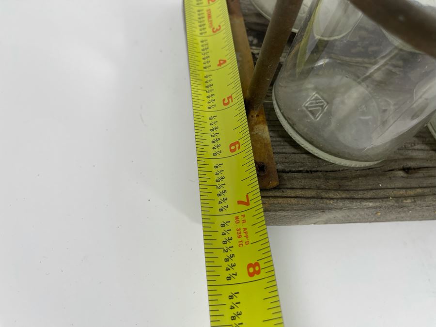 Vintage Rustic Glass Bottles With Metal And Wood Carrier 12W X 7D X 6.5H [Photo 6]