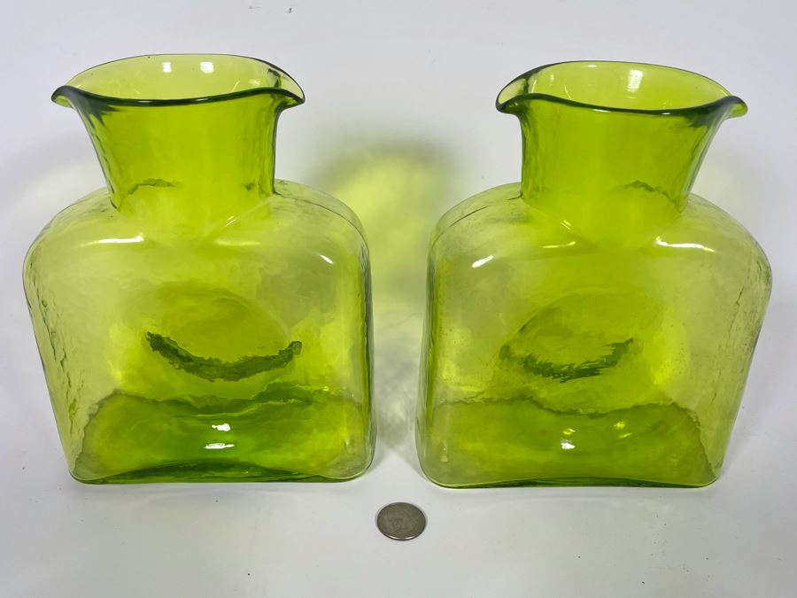 Pair Of Green Blenko Glass Bottles 6.5W X 8H [Photo 2]