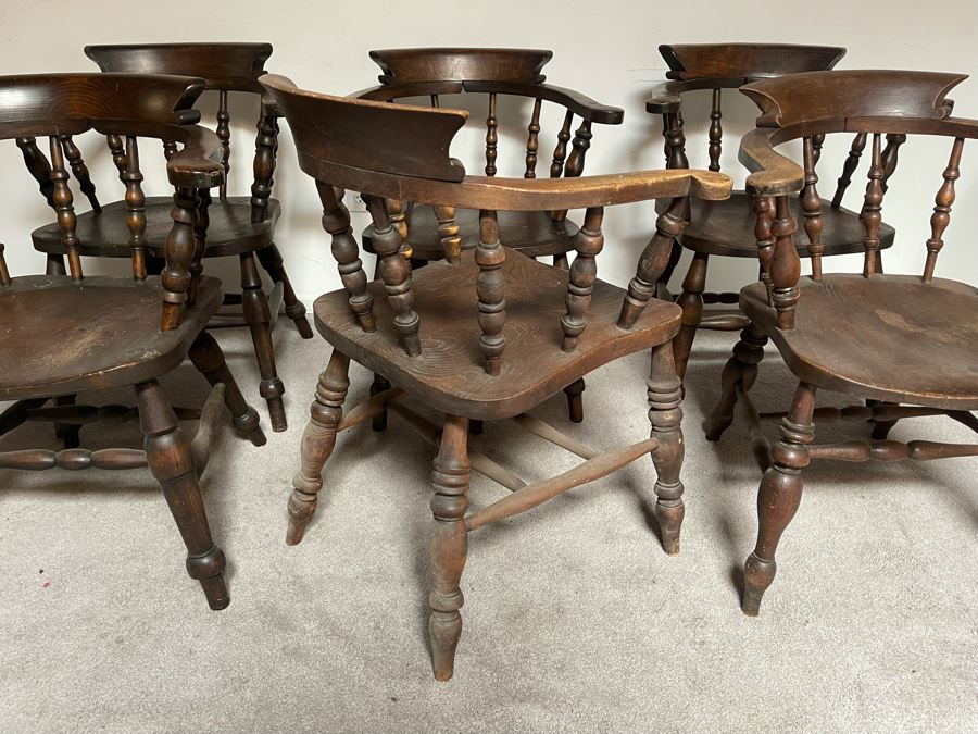 Seven Vintage Wooden Captain’s Chairs [Photo 9]