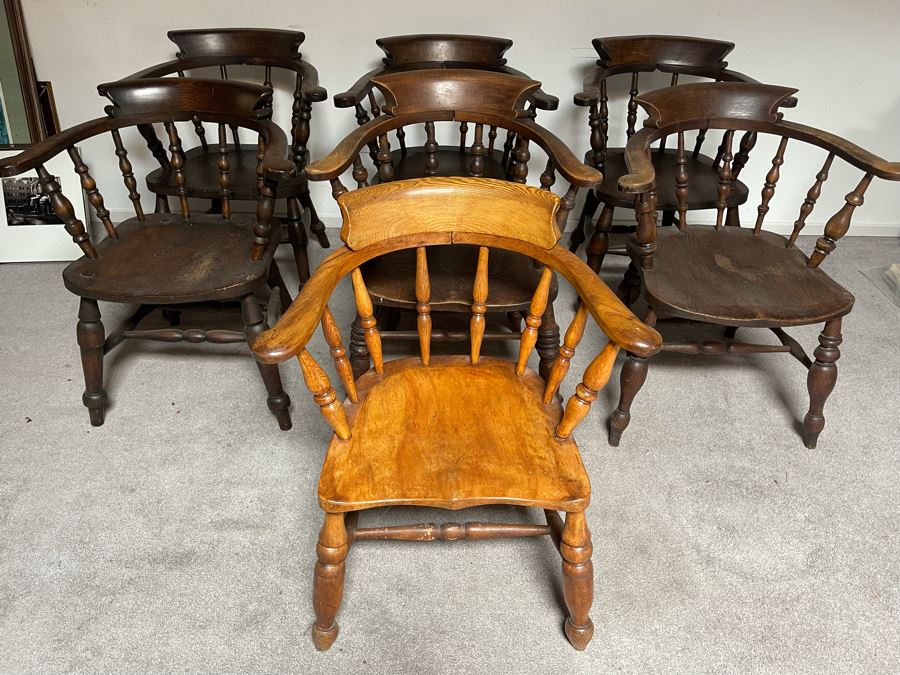 Seven Vintage Wooden Captain’s Chairs