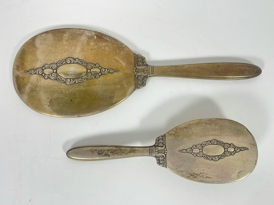Vintage Sterling Silver Handheld Vanity Mirror And Brush Set [Photo 2]