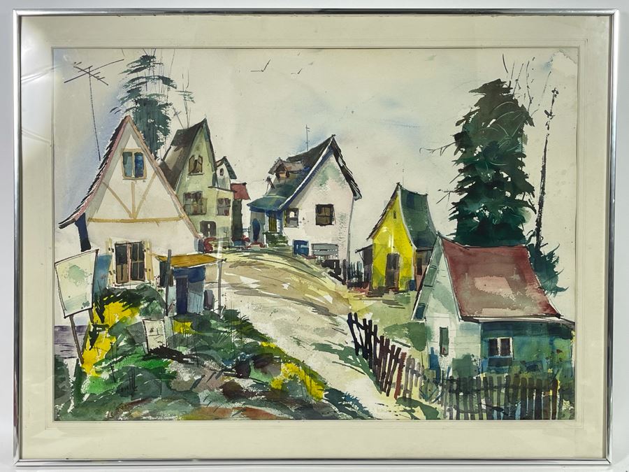 Original Vern Allen Watercolor Painting Of Historical Leucadia Hippie Houses That Were At N.E. Corner Of PCH And La Costa Ave In Encinitas (See Original Photo On Back) 28 X 20 [Photo 3]