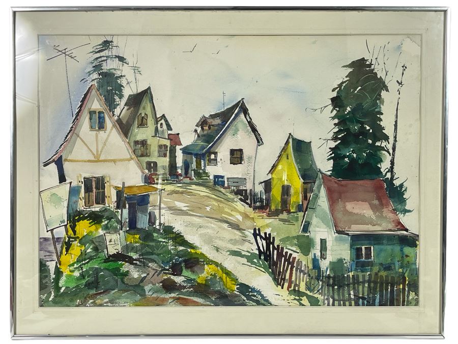 Original Vern Allen Watercolor Painting Of Historical Leucadia Hippie Houses That Were At N.E. Corner Of PCH And La Costa Ave In Encinitas (See Original Photo On Back) 28 X 20 [Photo 2]