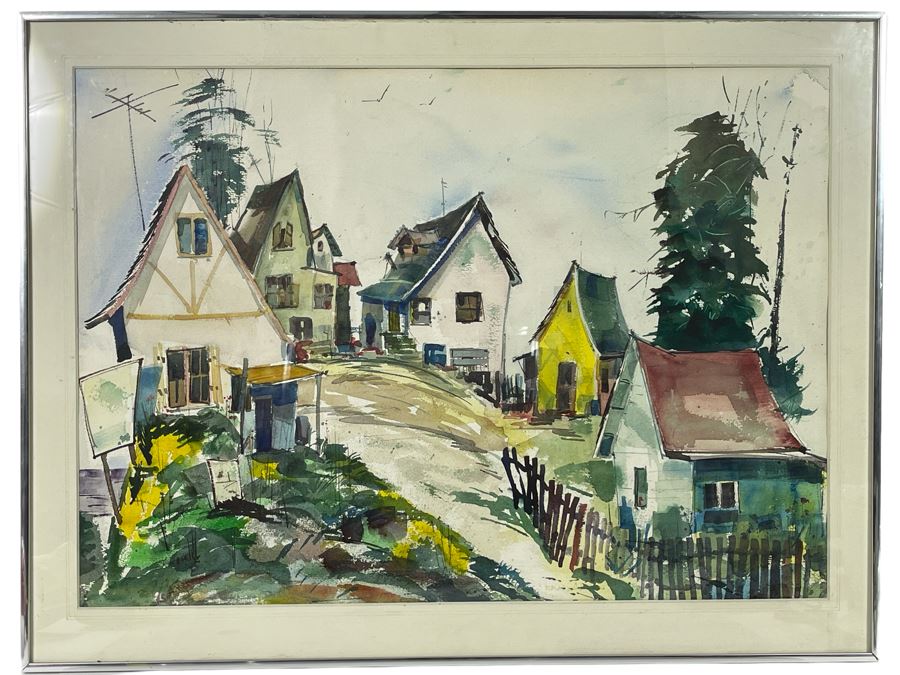 Original Vern Allen Watercolor Painting Of Historical Leucadia Hippie Houses That Were At N.E. Corner Of PCH And La Costa Ave In Encinitas (See Original Photo On Back) 28 X 20 [Photo 1]