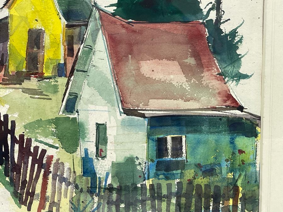 Original Vern Allen Watercolor Painting Of Historical Leucadia Hippie Houses That Were At N.E. Corner Of PCH And La Costa Ave In Encinitas (See Original Photo On Back) 28 X 20 [Photo 11]