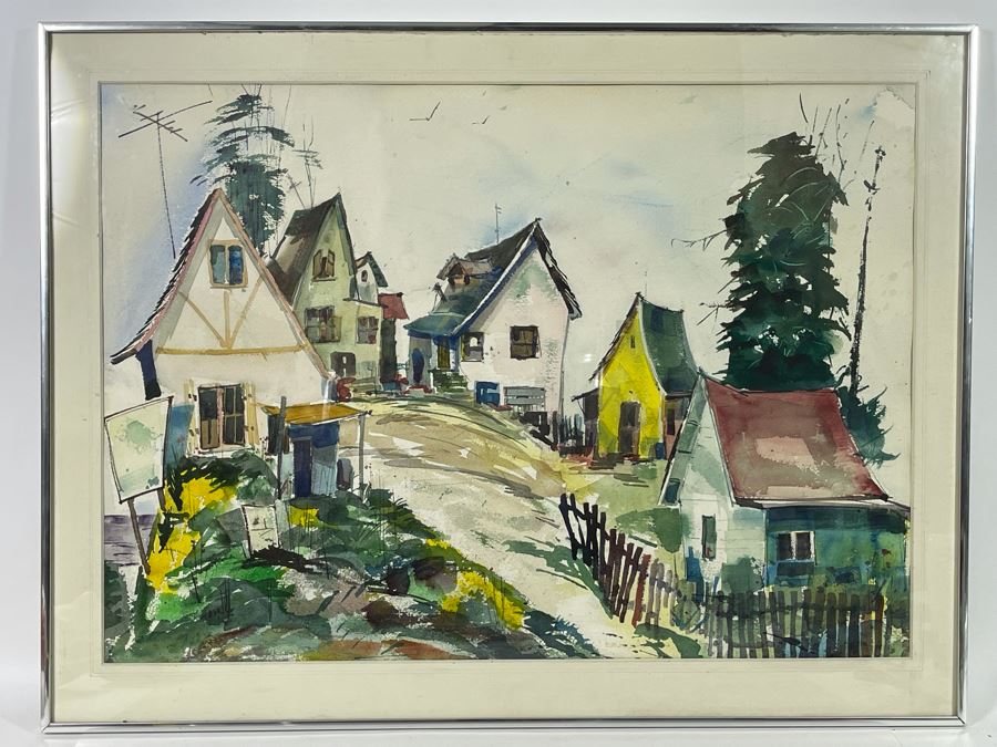 Original Vern Allen Watercolor Painting Of Historical Leucadia Hippie Houses That Were At N.E. Corner Of PCH And La Costa Ave In Encinitas (See Original Photo On Back) 28 X 20 [Photo 4]