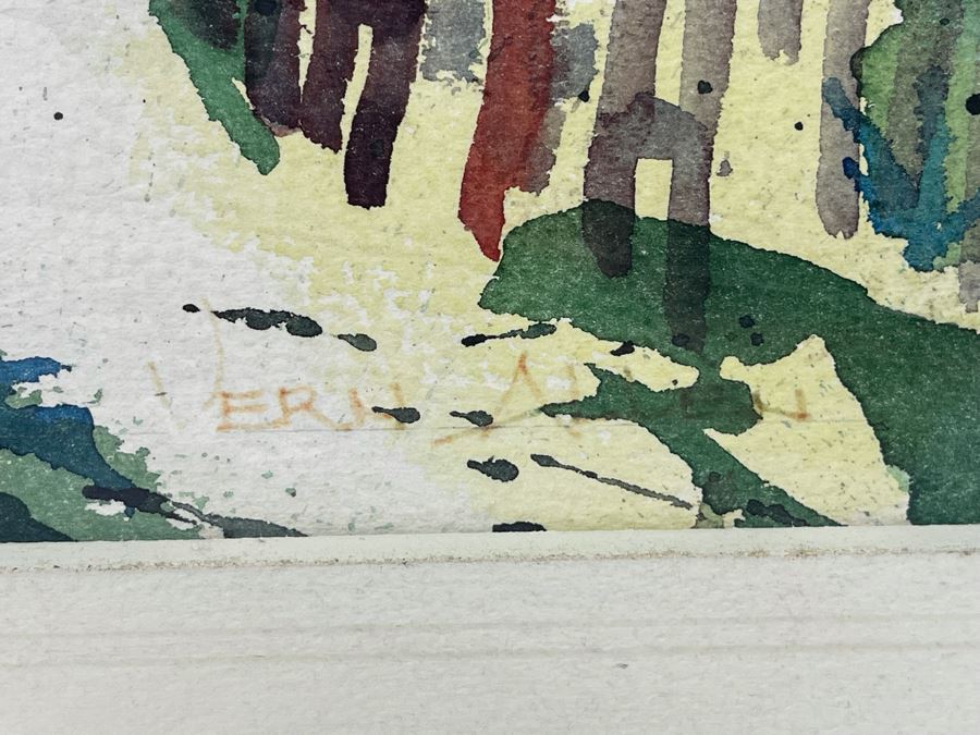 Original Vern Allen Watercolor Painting Of Historical Leucadia Hippie Houses That Were At N.E. Corner Of PCH And La Costa Ave In Encinitas (See Original Photo On Back) 28 X 20 [Photo 7]