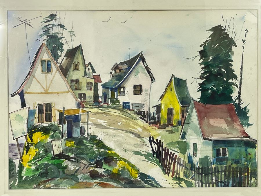 Original Vern Allen Watercolor Painting Of Historical Leucadia Hippie Houses That Were At N.E. Corner Of PCH And La Costa Ave In Encinitas (See Original Photo On Back) 28 X 20 [Photo 6]