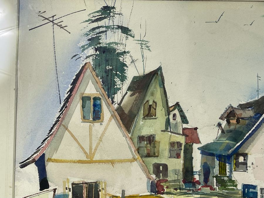Original Vern Allen Watercolor Painting Of Historical Leucadia Hippie Houses That Were At N.E. Corner Of PCH And La Costa Ave In Encinitas (See Original Photo On Back) 28 X 20 [Photo 9]
