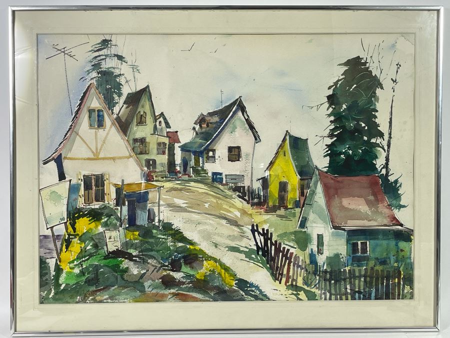 Original Vern Allen Watercolor Painting Of Historical Leucadia Hippie Houses That Were At N.E. Corner Of PCH And La Costa Ave In Encinitas (See Original Photo On Back) 28 X 20 [Photo 5]
