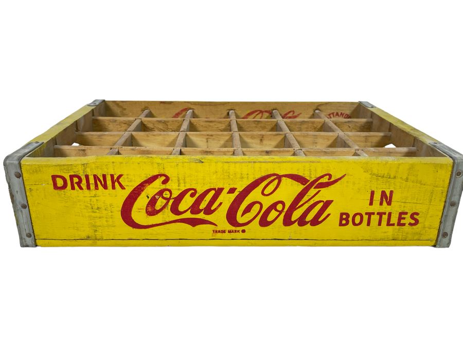 Vintage 1969 Yellow Wooden Coca-Cola Bottle Carrier From Chattanooga TN 18.5W X 12D X 4H [Photo 1]