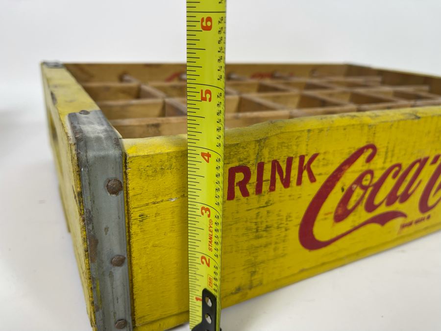 Vintage 1969 Yellow Wooden Coca-Cola Bottle Carrier From Chattanooga TN 18.5W X 12D X 4H [Photo 12]
