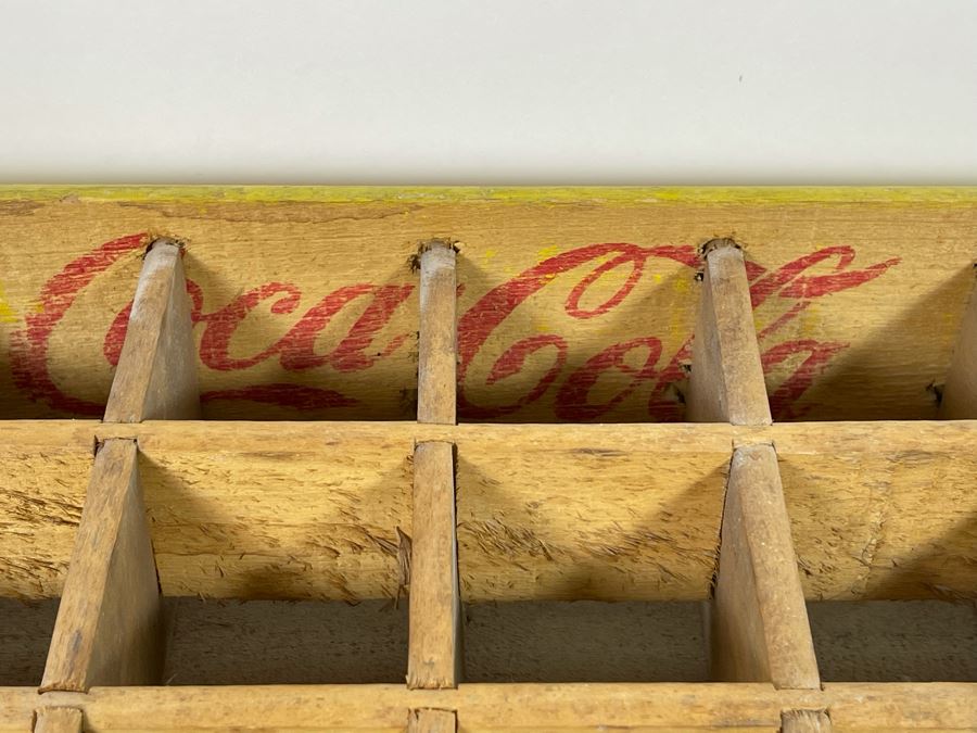 Vintage 1969 Yellow Wooden Coca-Cola Bottle Carrier From Chattanooga TN 18.5W X 12D X 4H [Photo 6]