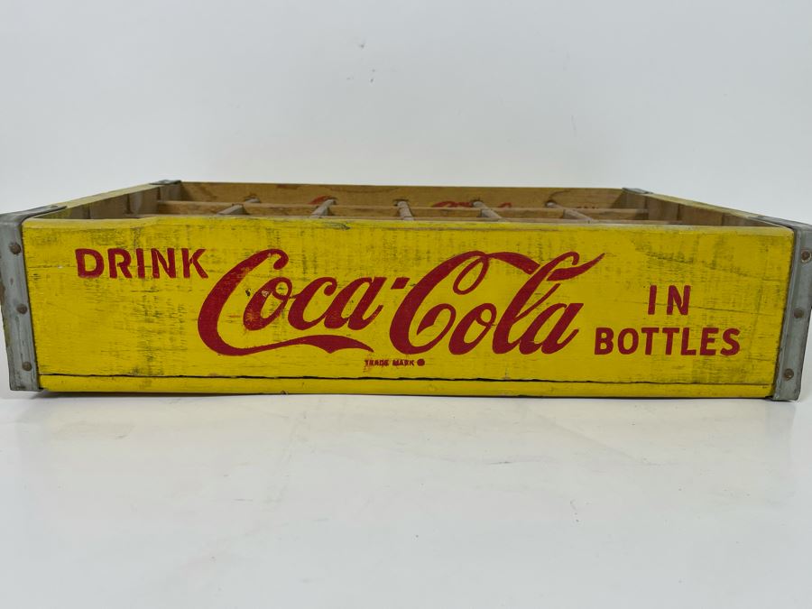 Vintage 1969 Yellow Wooden Coca-Cola Bottle Carrier From Chattanooga TN 18.5W X 12D X 4H [Photo 4]