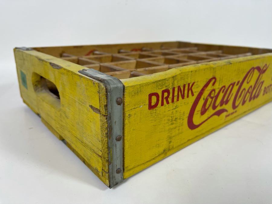 Vintage 1969 Yellow Wooden Coca-Cola Bottle Carrier From Chattanooga TN 18.5W X 12D X 4H [Photo 9]