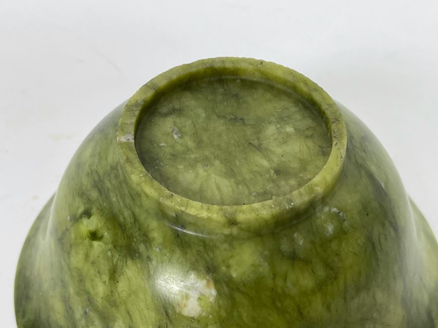Small Vintage Chinese Spinach Jade Bowl 4.75R X 2H [Photo 8]