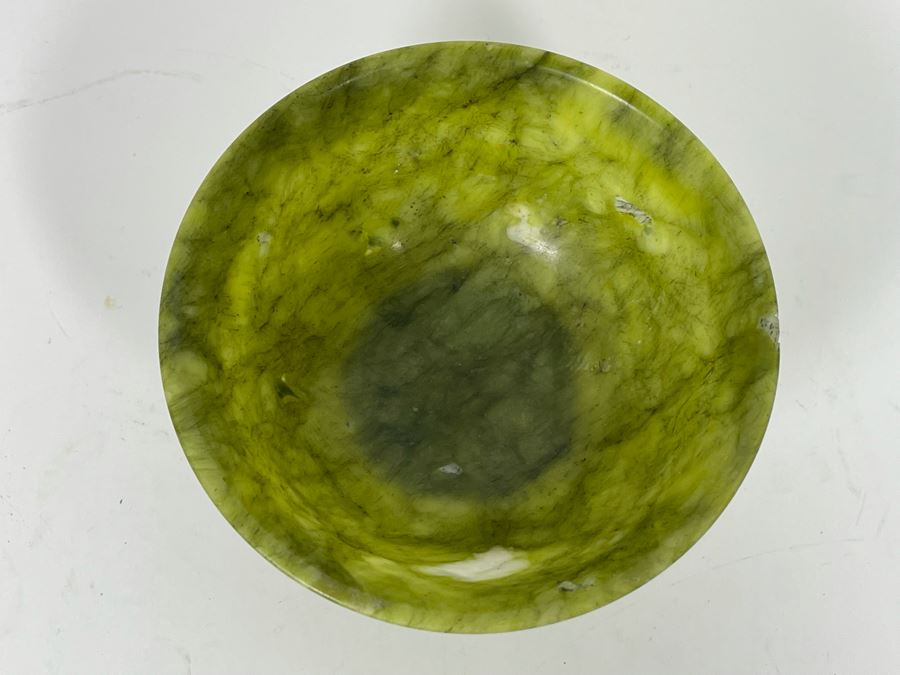 Small Vintage Chinese Spinach Jade Bowl 4.75R X 2H [Photo 5]