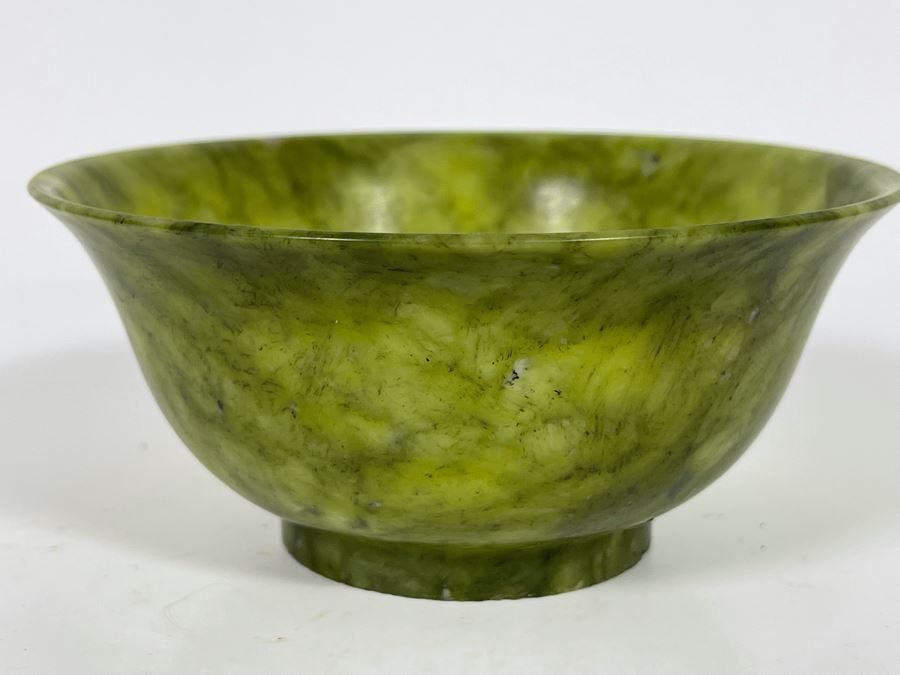 Small Vintage Chinese Spinach Jade Bowl 4.75R X 2H [Photo 6]