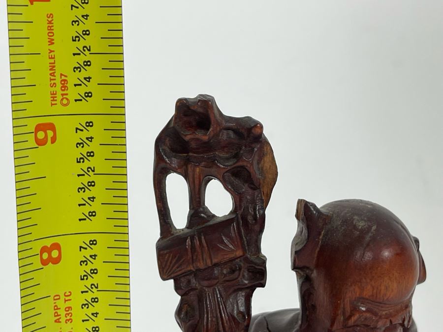 Carved Wooden Chinese Elder Figurine Note Cracks In Wood 9H [Photo 15]