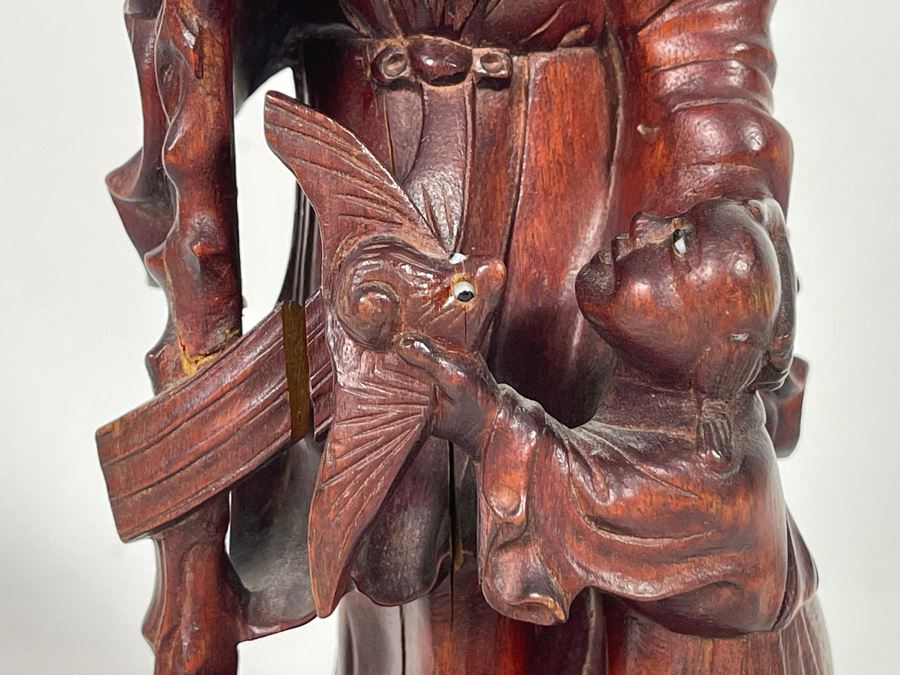 Carved Wooden Chinese Elder Figurine Note Cracks In Wood 9H [Photo 6]
