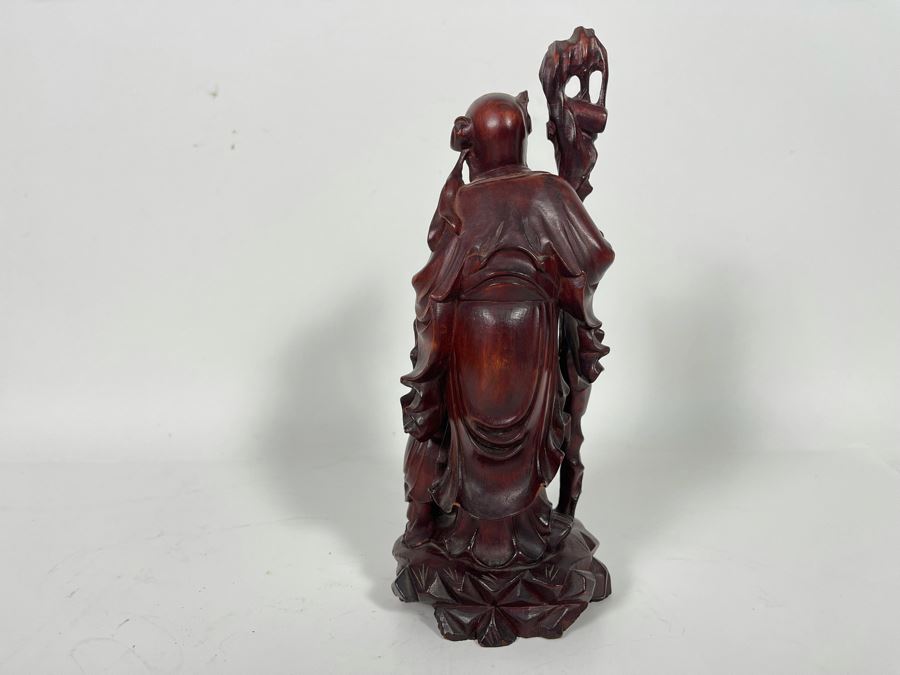 Carved Wooden Chinese Elder Figurine Note Cracks In Wood 9H [Photo 13]