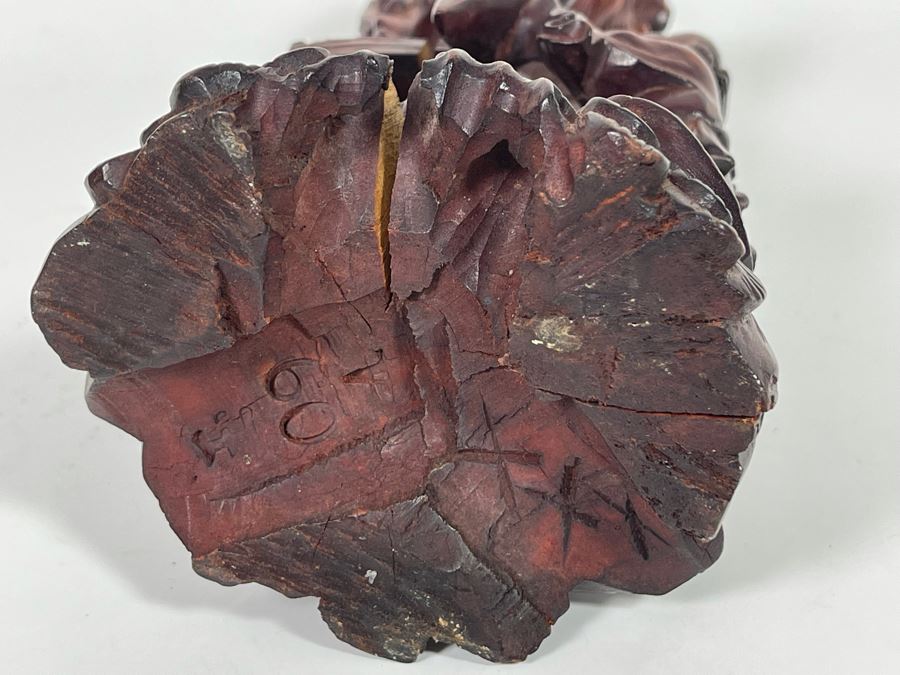 Carved Wooden Chinese Elder Figurine Note Cracks In Wood 9H [Photo 14]