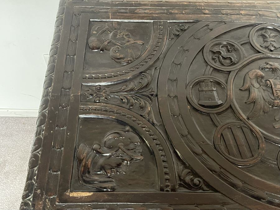 Antique Wooden Relief Carved English Writing Desk Table With Two-Drawers - See Photos For Carvings [Photo 7]