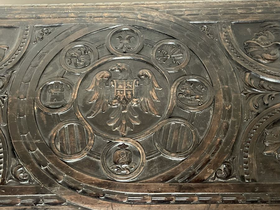 Antique Wooden Relief Carved English Writing Desk Table With Two-Drawers - See Photos For Carvings [Photo 5]