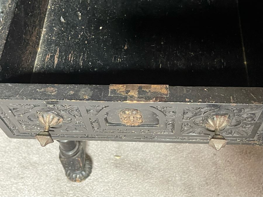 Antique Wooden Relief Carved English Writing Desk Table With Two-Drawers - See Photos For Carvings [Photo 22]